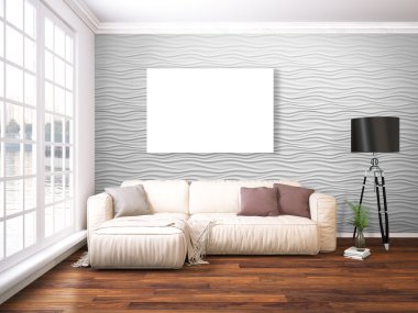 Modern parlak iç. 3D render