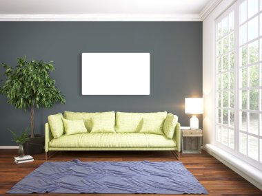 Modern parlak iç. 3D render