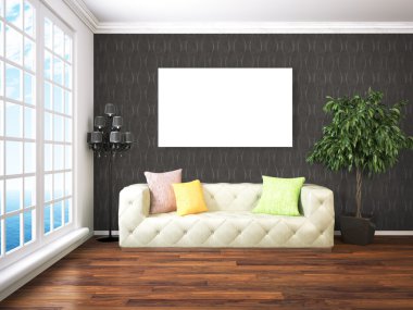 Modern parlak iç. 3D render