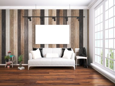 Modern parlak iç. 3D render