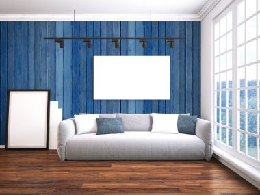 Modern parlak iç. 3D render