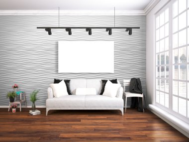 Modern parlak iç. 3D render