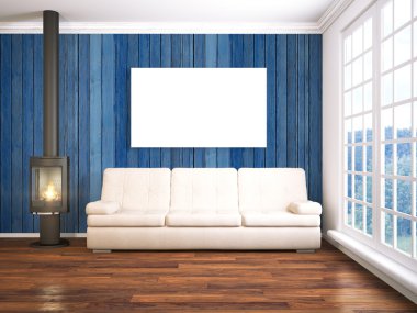 Modern parlak iç. 3D render