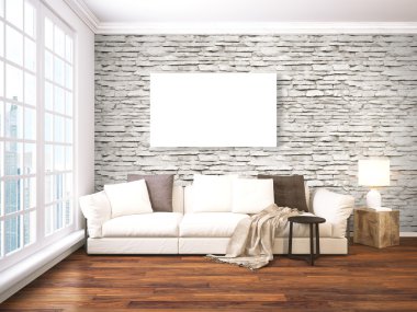 Modern parlak iç. 3D render