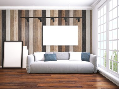 Modern parlak iç. 3D render