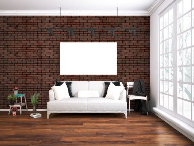 Modern parlak iç. 3D render