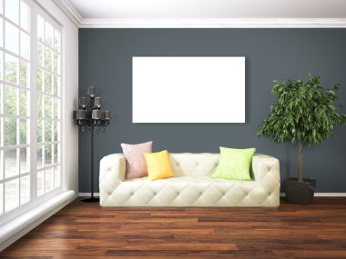 Modern parlak iç. 3D render