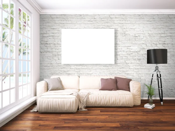 Modern parlak iç. 3D render