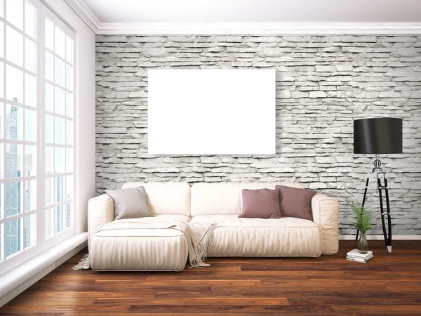 Modern parlak iç. 3D render