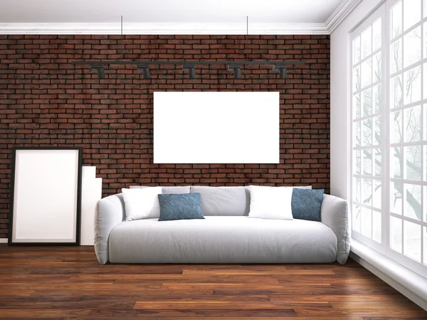 Modern parlak iç. 3D render