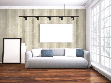 Modern parlak iç. 3D render