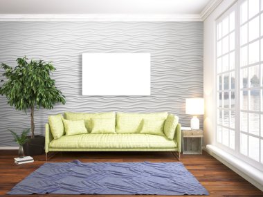 Modern parlak iç. 3D render