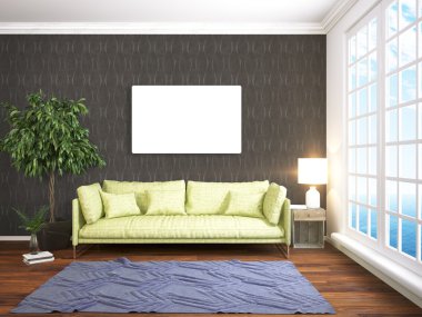 Modern parlak iç. 3D render