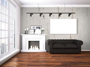 Modern parlak iç. 3D render