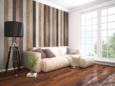 Modern parlak iç. 3D render