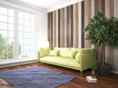 Modern parlak iç. 3D render