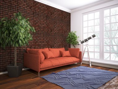 Modern parlak iç. 3D render