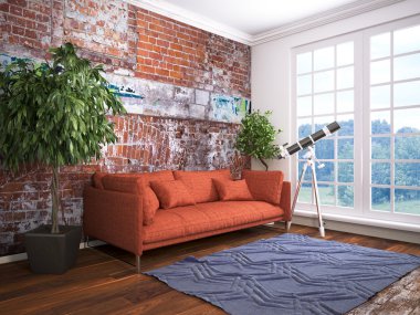 Modern parlak iç. 3D render