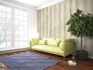 Modern parlak iç. 3D render