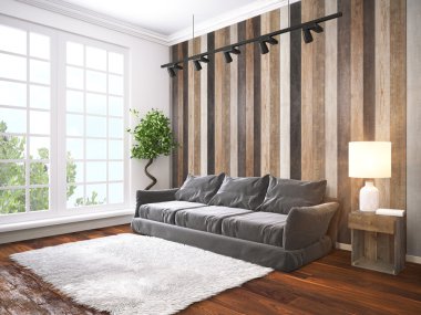 Modern parlak iç. 3D render