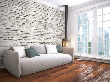 Modern parlak iç. 3D render