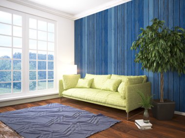 Modern parlak iç. 3D render