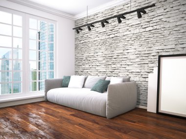 Modern parlak iç. 3D render