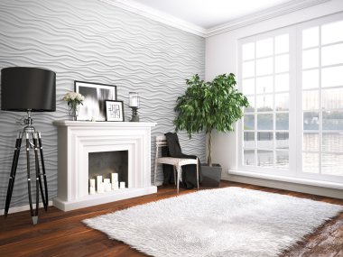 Modern parlak iç. 3D render