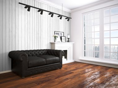 Modern parlak iç. 3D render