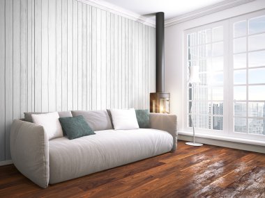 Modern parlak iç. 3D render