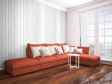 Modern parlak iç. 3D render