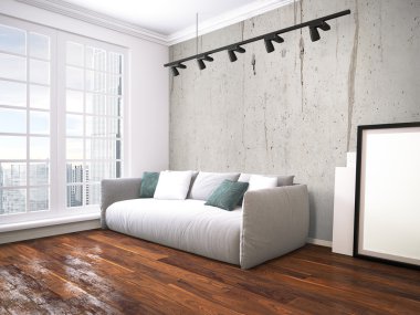 Modern parlak iç. 3D render