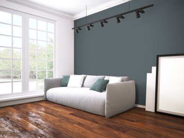 Modern parlak iç. 3D render