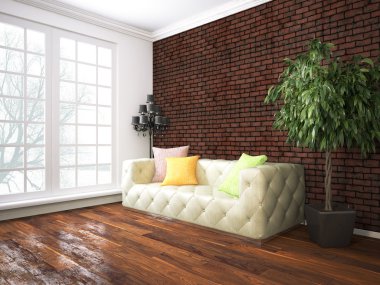 Modern parlak iç. 3D render