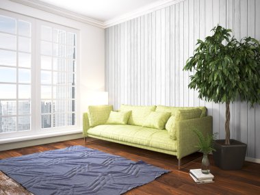 Modern parlak iç. 3D render