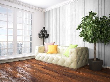 Modern parlak iç. 3D render