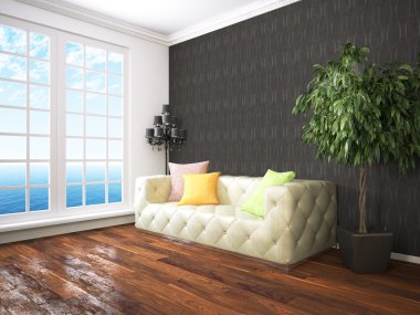 Modern parlak iç. 3D render