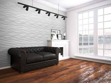 Modern parlak iç. 3D render