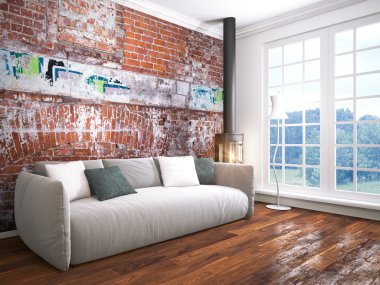 Modern parlak iç. 3D render