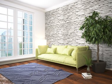 Modern parlak iç. 3D render