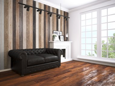 Modern parlak iç. 3D render