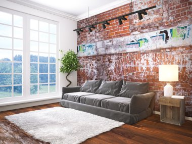 Modern parlak iç. 3D render