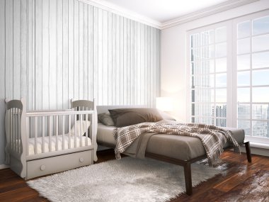 Modern parlak iç. 3D render