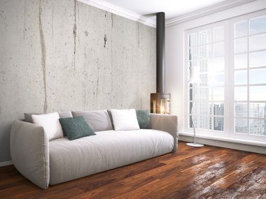 Modern parlak iç. 3D render