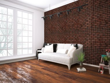 Modern parlak iç. 3D render