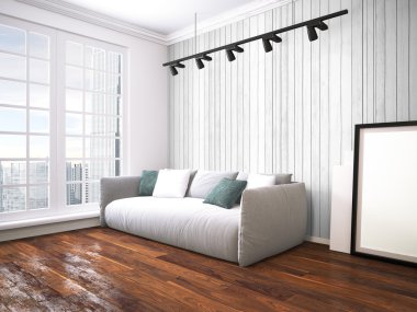 Modern parlak iç. 3D render