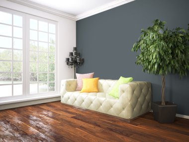 Modern parlak iç. 3D render