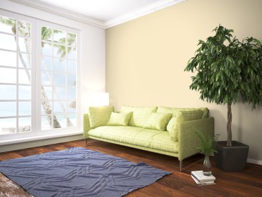 Modern parlak iç. 3D render