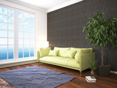 Modern parlak iç. 3D render