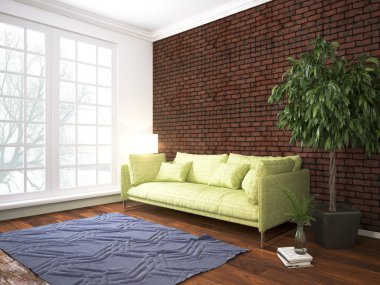 Modern parlak iç. 3D render